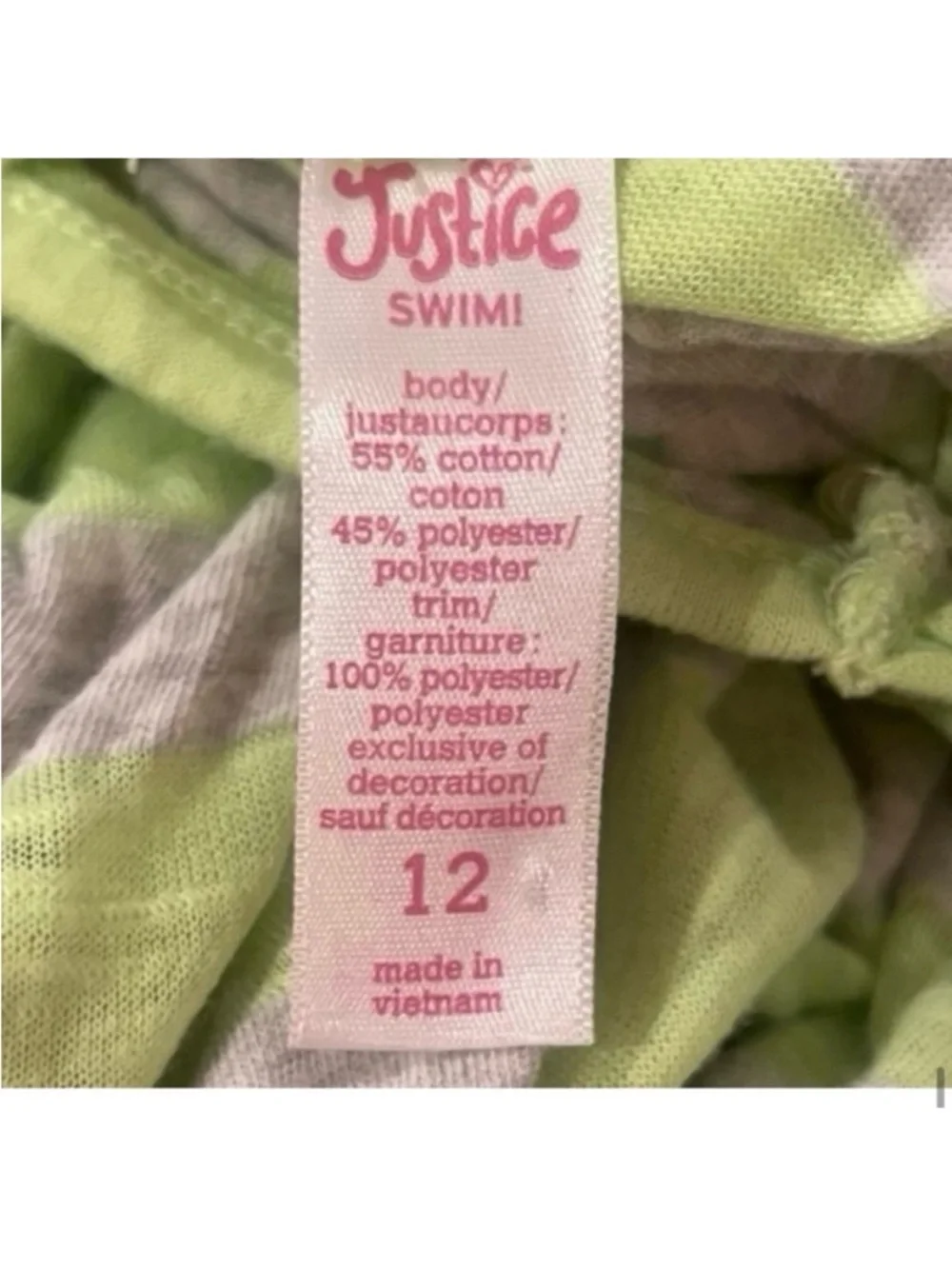 NWOT- Girl Sundress/Beach Cover-up Bright Green & Gray Stripe. Size: 12